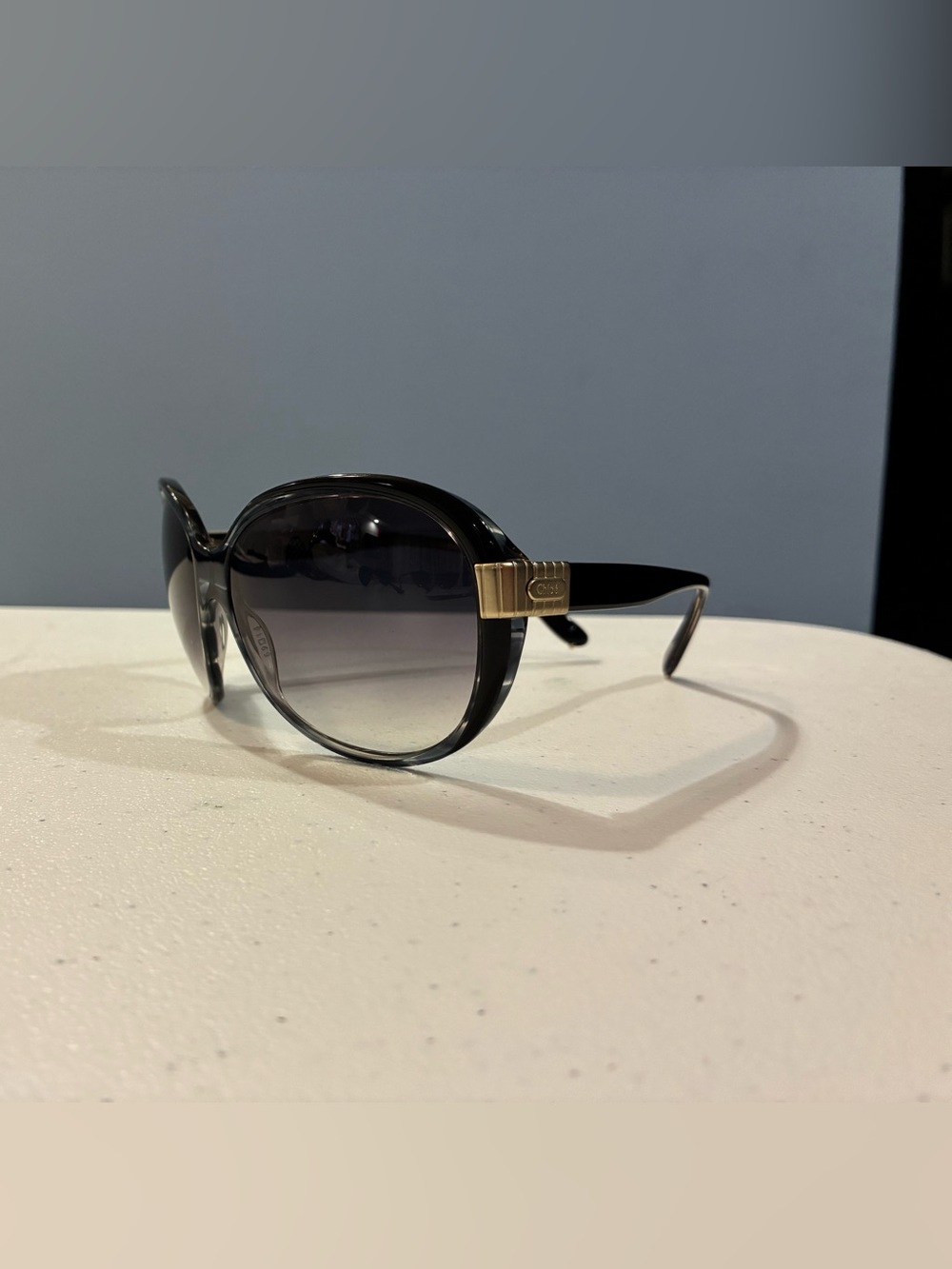 Chloe Black Gradient Oversized Sunglasses with Gold Temple Detail